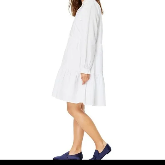 Roller RabbitJanni Tie V-Neck Long Sleeve Ruffle Cuff Waistless Tiered Dress - Picture 2 of 16